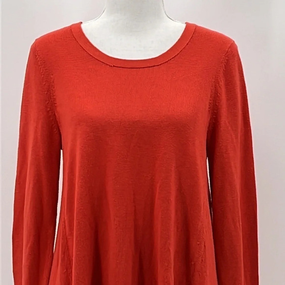 Eileen Fisher Organic Cotton Hi Lo Pointelle Sweater in Persimmon - Size Small - Picture 2 of 6